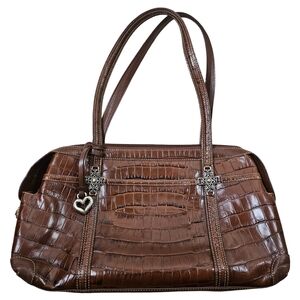 Brighton Vintage Retro 80s Ana Rosa Leather Crocodile Embossed Satchel Bag Purse